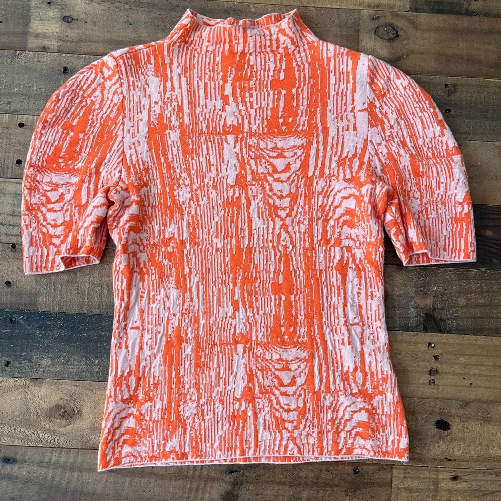 Anthropologie Maeve Coral and White Knit Top